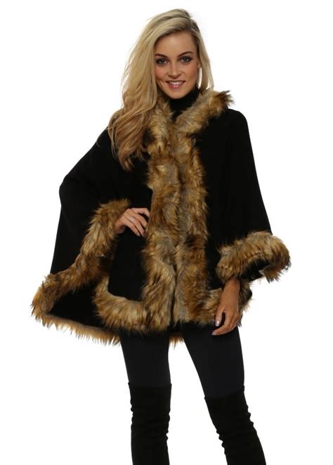 givenchy black cape|Oversized cape in faux fur .